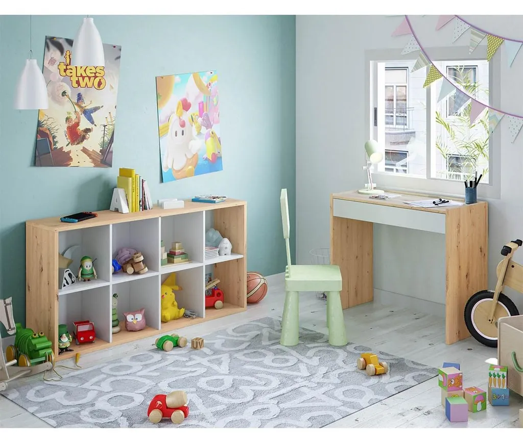 Bibliothèque 8 Compartiments NOA Bicolore - Design Scandinave 137 cm