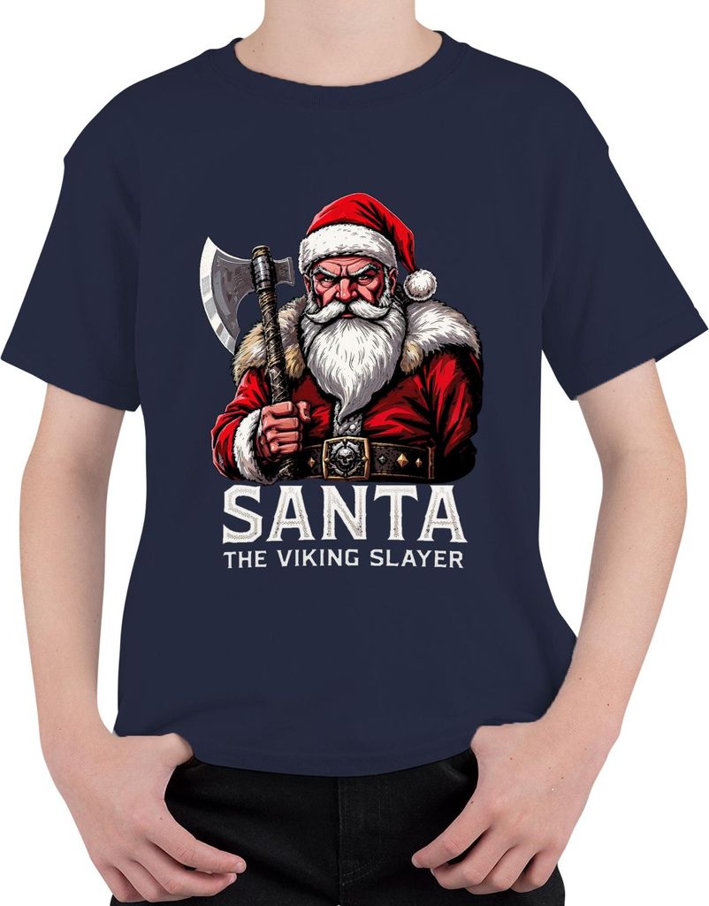 Santa The Viking Slayer Wikinger Axt Bart Weihnachten Geschenk Uni Kinder T-Shirt, Navy, 128