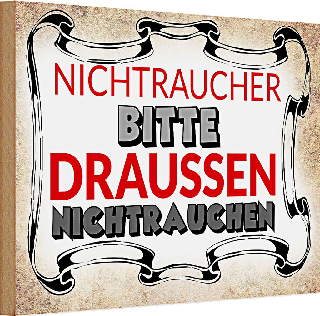 Holzschild Spruch 30x20cm Nichtraucher bitte draußen