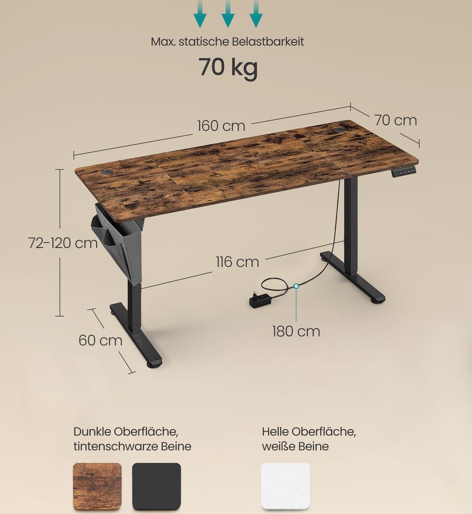 SONGMICS Höhenverstellbarer Schreibtisch elektrisch 160cm 4 Produktbild 4