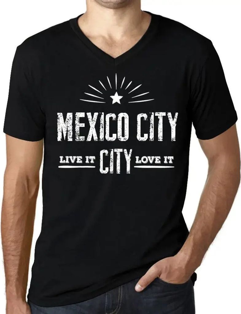 Herren Grafik T-Shirt V-Ausschnitt Live It Love It Mexico City Öko-Verantwortlich Vintage Jahrgang Kurzarm Lustige Druck Geburtstag Geschenk Mann