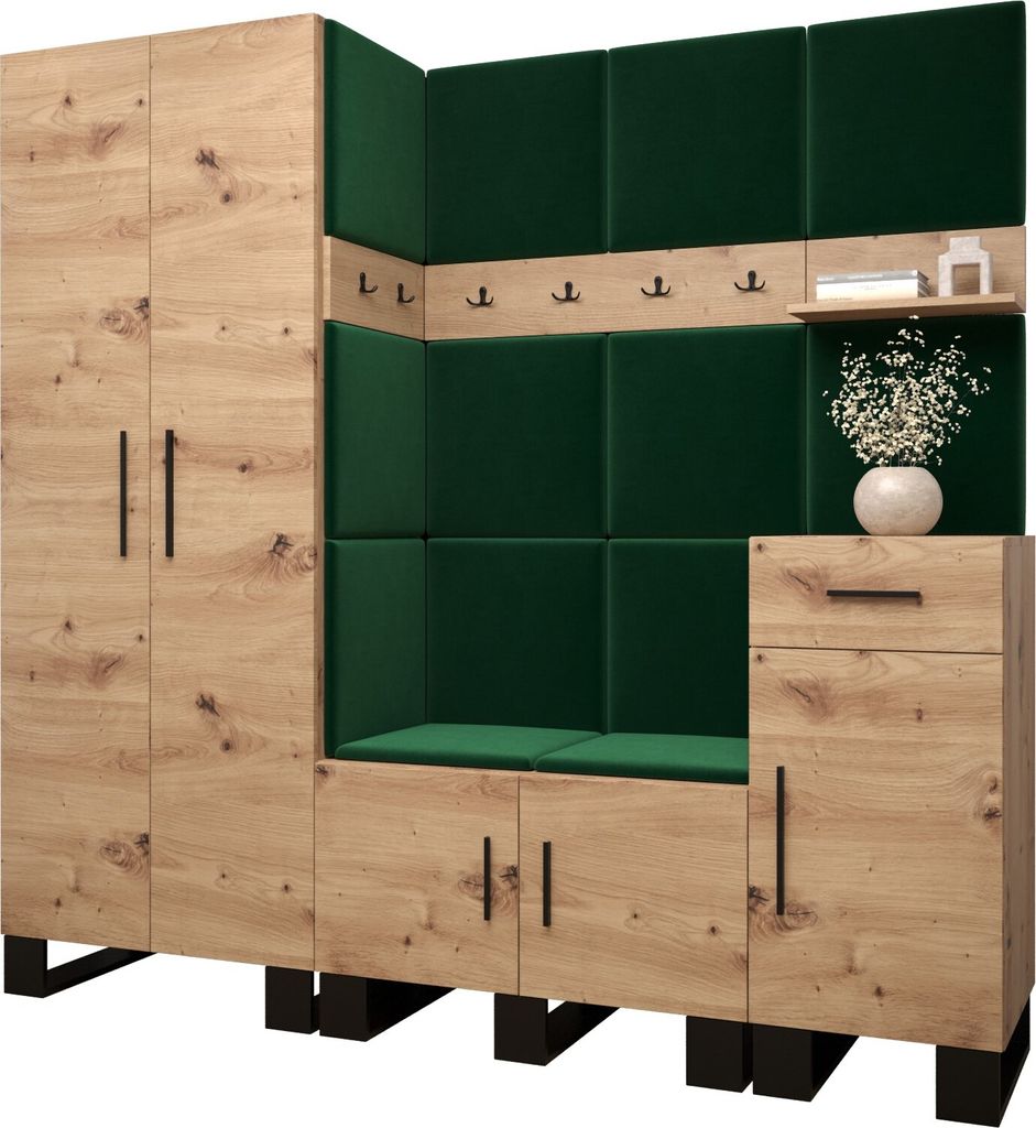 Garderobe ARTIN Set 1 mit gepolsterten Paneelen Industrial Produktbild 