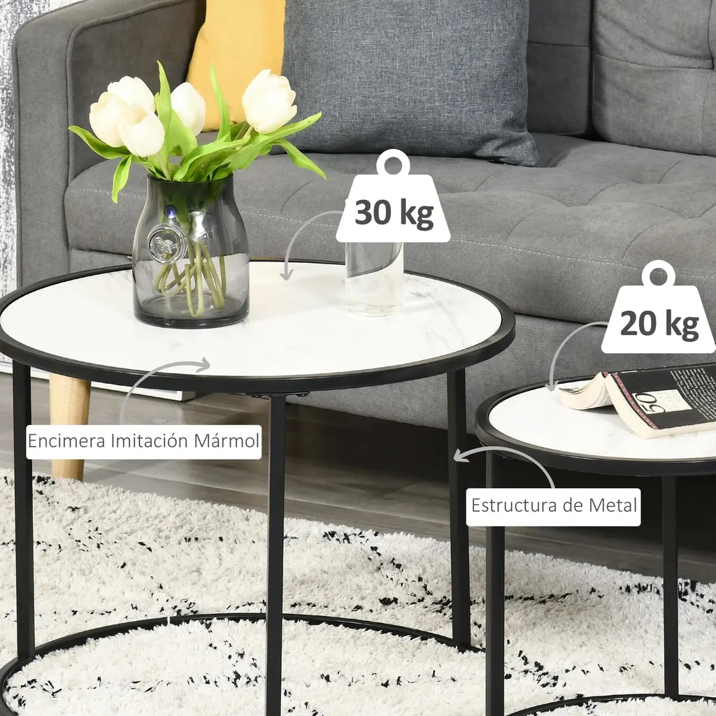 Table Basse Ronde Blanche et Marbre - Solution Salon Moderne et Pratique - 3