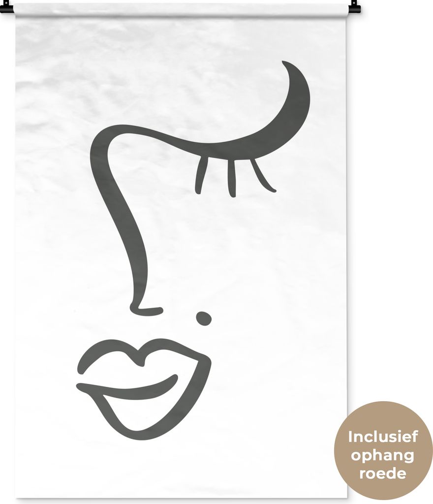 MuchoWow Wandteppich Wandbehang Frau - Gesicht - Minimalismus 90x135 cm Tapisserie Dekoration Wandtuch - Baumwolle - Wandskulptur