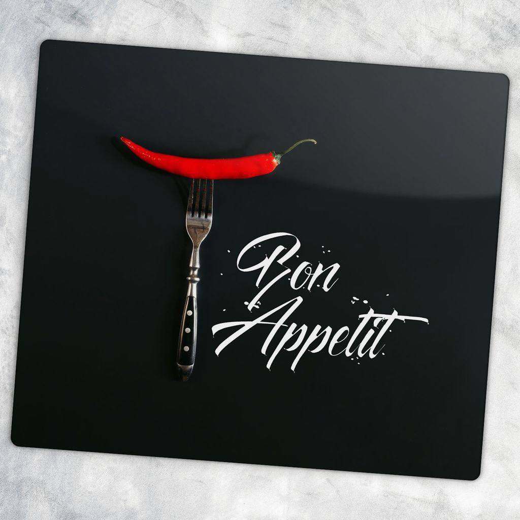 Glas-Herdabdeckplatten Glaskeramikkochfeld-Abdeckung Spritzschutz Glas 60 cm x 52 cm - Bon Appetit Inschrift Gemüse