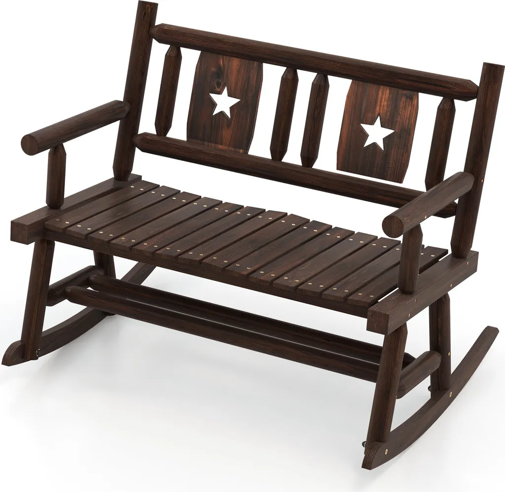 COSTWAY Banc à Bascule de Jardin en Bois pour 2 Personnes 111x85x89cm