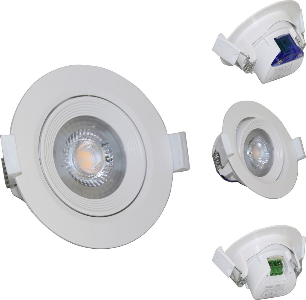 3x LED Einbaustrahler Schwenkbar inkl. 5W LED Leuchtmittel Kaltweiß 380lm 230V eingebauter Trafo Spot Strahler Deckenleuchte Rund Weiß