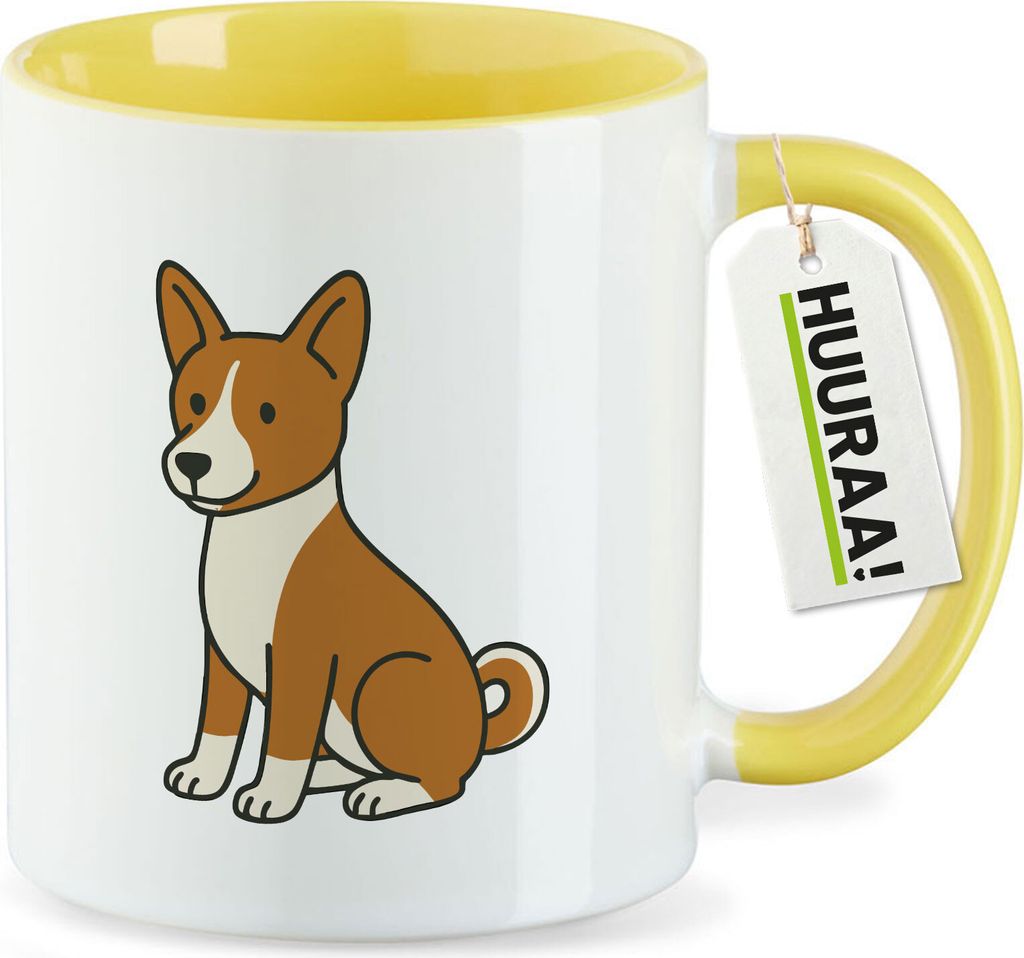 Huuraa Kaffeetasse Basenji Comic Basi 330ml Gelb Keramik Kaffeebecher Geschenkidee