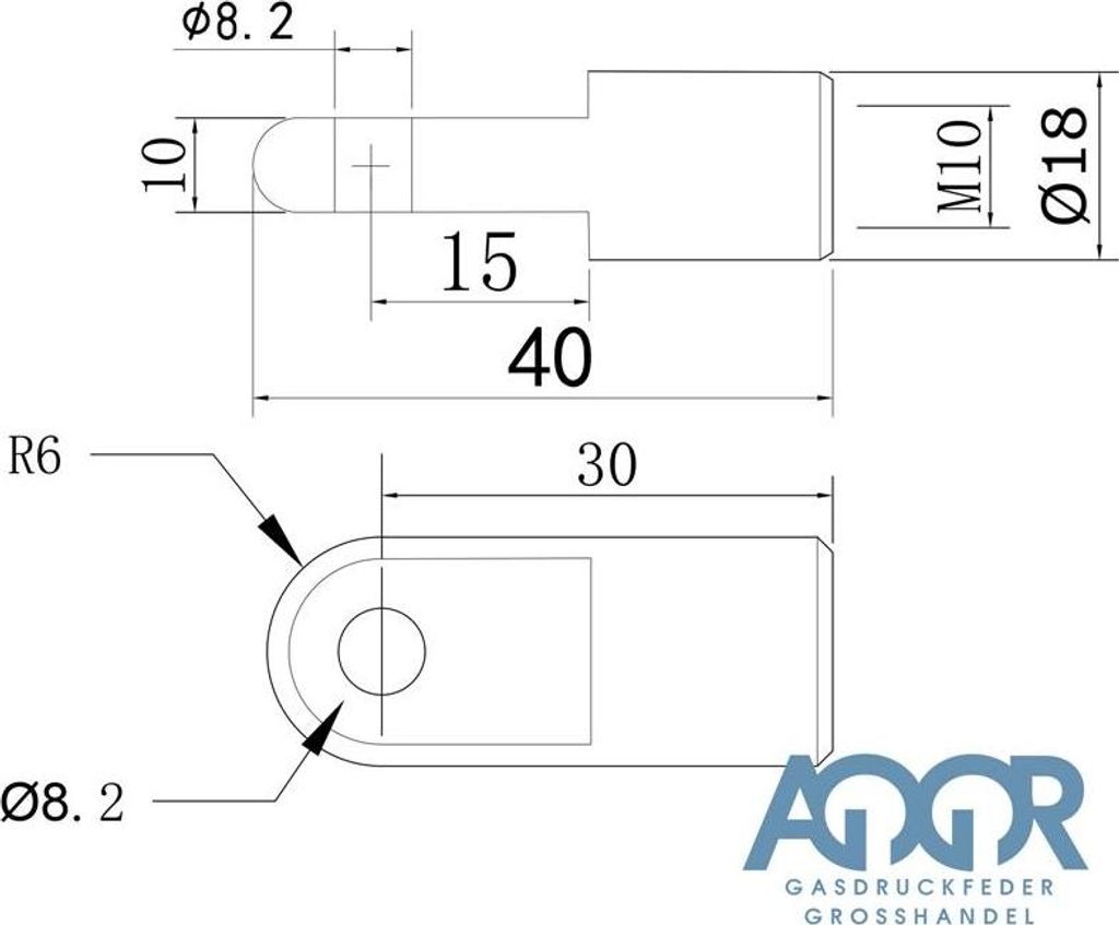 Auge M10 30mm Ø8,2mm Ø10,2mm Zubehör für Gasdruckfedern Produktbild 