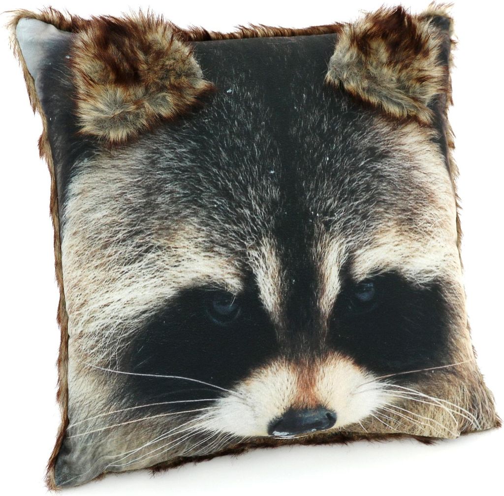 heimtexland Dekokissen Bezug mit Fell Rückseite Winter Tiere Digitaldruck Foto Kissenhülle Deko Velour Kissen Typ587 Waschbär 40x40 cm