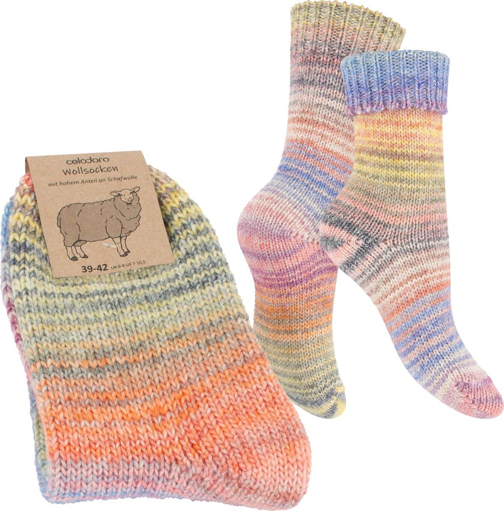 Celodoro Damen & Herren Mouline Wollsocken mit Umschlag (1 Paar) - Bunt 35-38