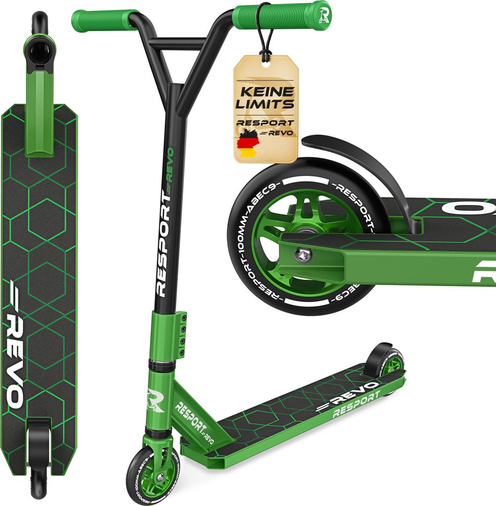 RE:SPORT Stunt Scooter REVO für Kinder & Erwachsene mit Ständer | Profi Stuntroller 100mm PolyurethanWheels & Y-Bar | Stuntscooter Kickscooter ...
