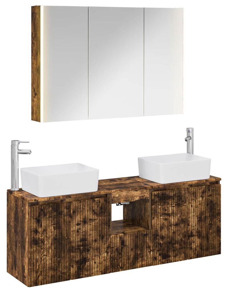 vidaXL Badezimmerschrank-Set 4 pcs Geräucherte Eiche Holzwerkstoff