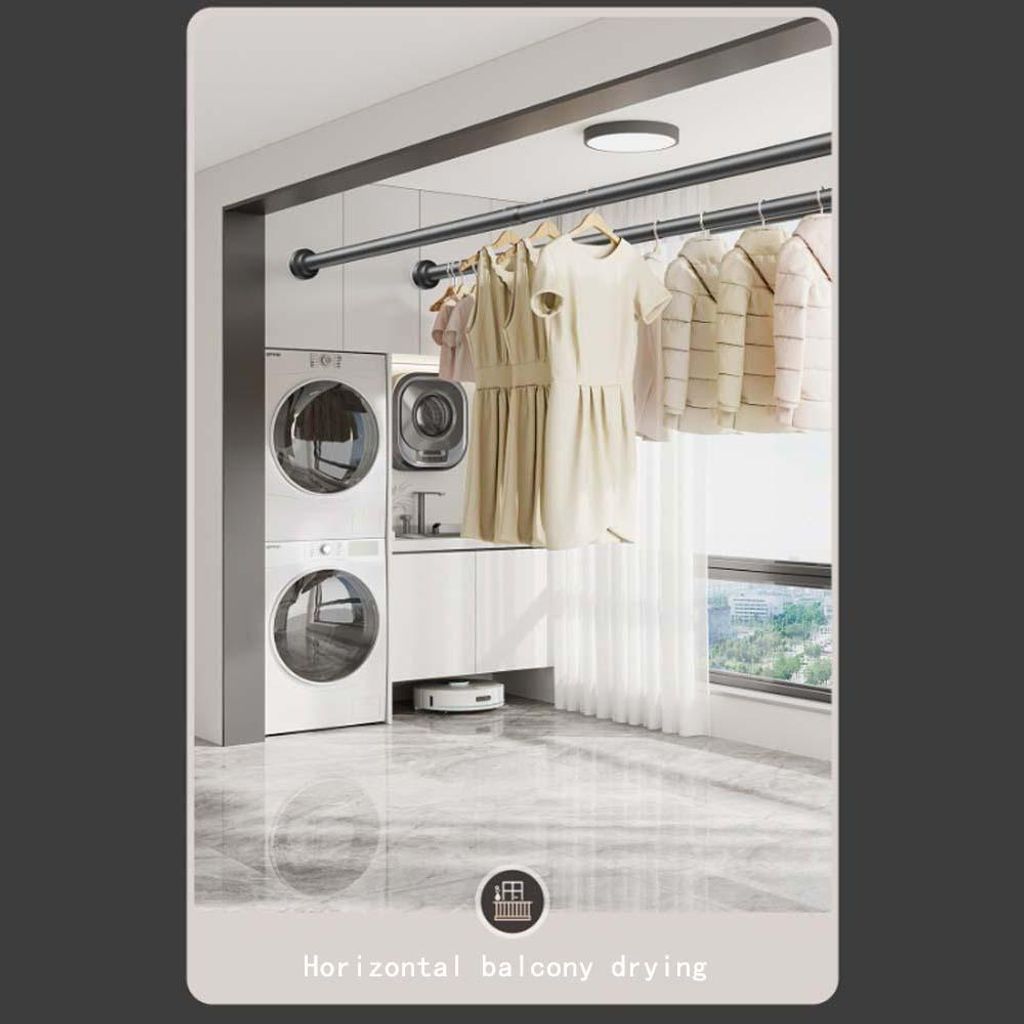 INF Immobilienfreie Edelstahl Teleskop Wäscheleine 22mm Rohrdurchmesser 0,55m-0,85m Ausziehbar für Balkon und Bad