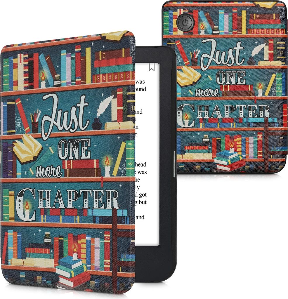 kwmobile Schutzhülle für Kobo Clara 2E / Tolino Shine 4 Hülle - eReader Flip Case mit Auto Sleep Funktion - Bibliothek Motto mit Mehrfarbig