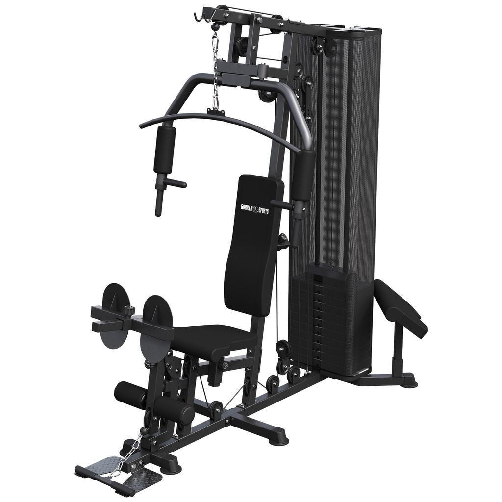 Kraftstation - Verstellbar, mit Latzug, Butterfly, Beincurler, bis 150 kg - Fitnessstation, Fitnessgeräte für Zuhause, Multistation