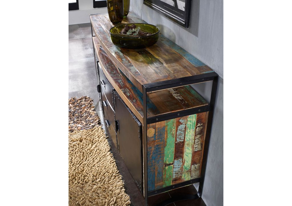 MASSIVMOEBEL24 Sideboard Altholz 150x43x90 mehrfarbig lackiert INDUSTRIAL #06
