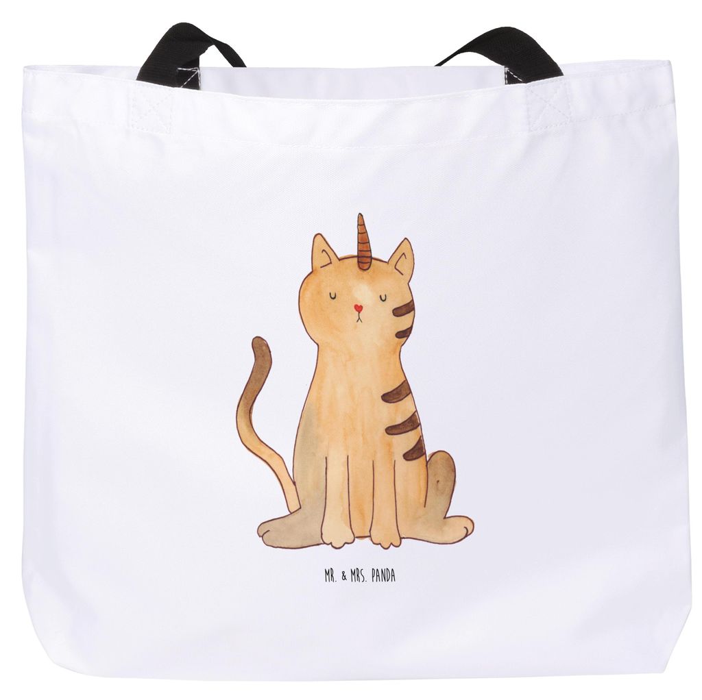Mr. & Mrs. Panda Einkaufstasche Einhorn Katze - Weiß - Geschenk, Beutel, Unicorn, Regenbogen, Mieze, Laptoptasche, Reisetasche, Strandtasche, Tote...