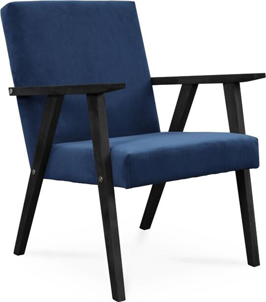 Bettso Sessel Gepolsterter Cocktailsessel LISEK Dunkelblau Beine in Schwarz