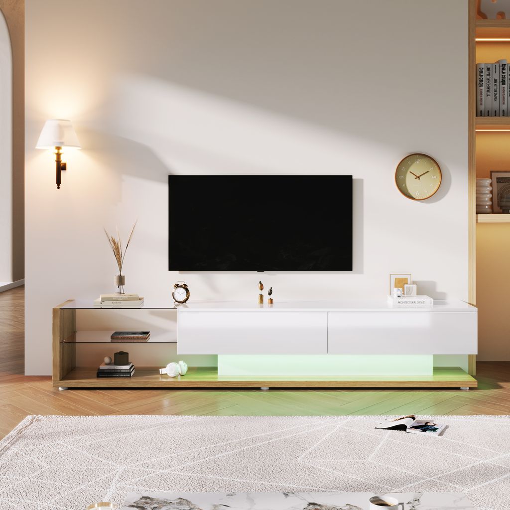 MODFU Lowboard TV-Schrank Hochglanz mit variable LED-Beleuchtung, Lange 170cm Fernsehtisch Wohnzimmerschränke TV-Möbel TV-Regal für Fernseher bi...