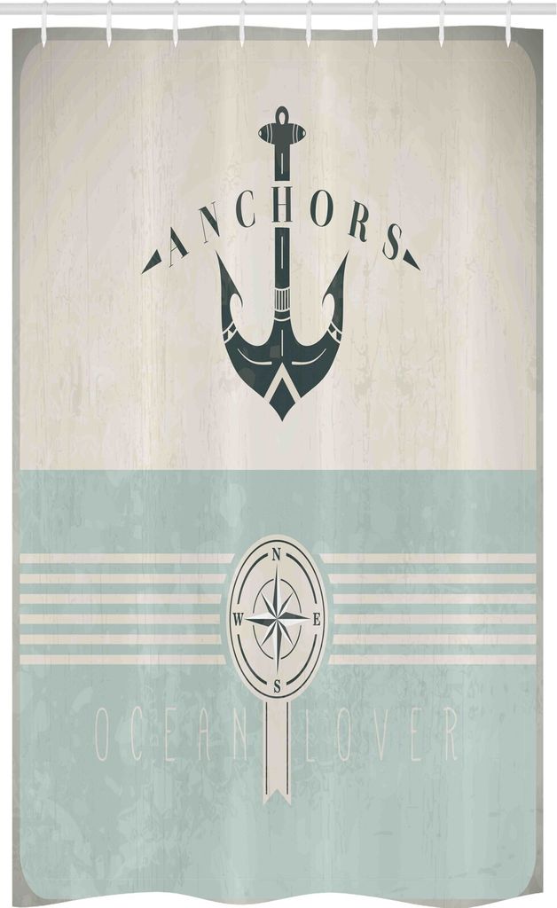 ABAKUHAUS Nautisch Schmaler Duschvorhang, Altmodisch Maritim Anker, Badezimmer Deko Set aus Stoff mit Haken, 120 x 180 cm, Seafoam Beige Reseda Grün
