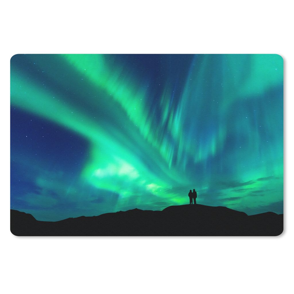 MuchoWow Schreibtischunterlage Nordlichter - Silhouette - Berg 60x40 cm - XXL Mauspad - Großes Mauspad