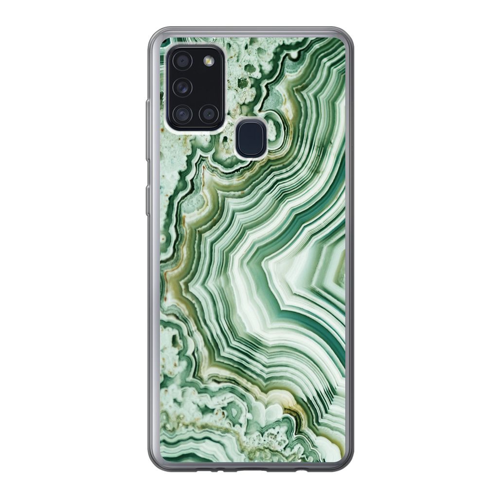 MuchoWow Handyhülle Schutzhülle Hülle für Samsung Galaxy A21s Natursteine - Grün - Gesteine und Mineralien Silikon Softcase Handy Hülle - H...