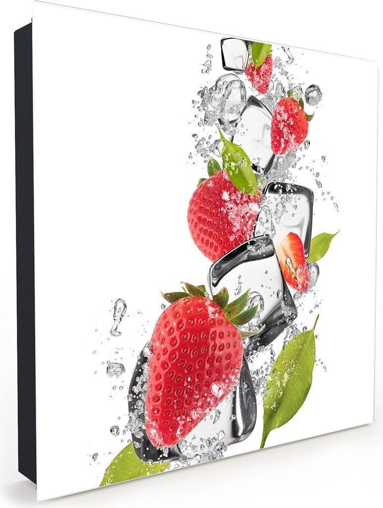 Nachbildung-Schlüsselkasten, Magnetpinnwand und Memoboard mit Glasfront Motiv Erdbeeren und Eiswürfel