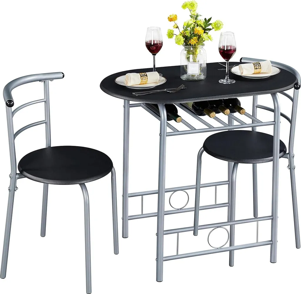 Optimisez votre cuisine : table avec rangement intégré et 2 chaises noir