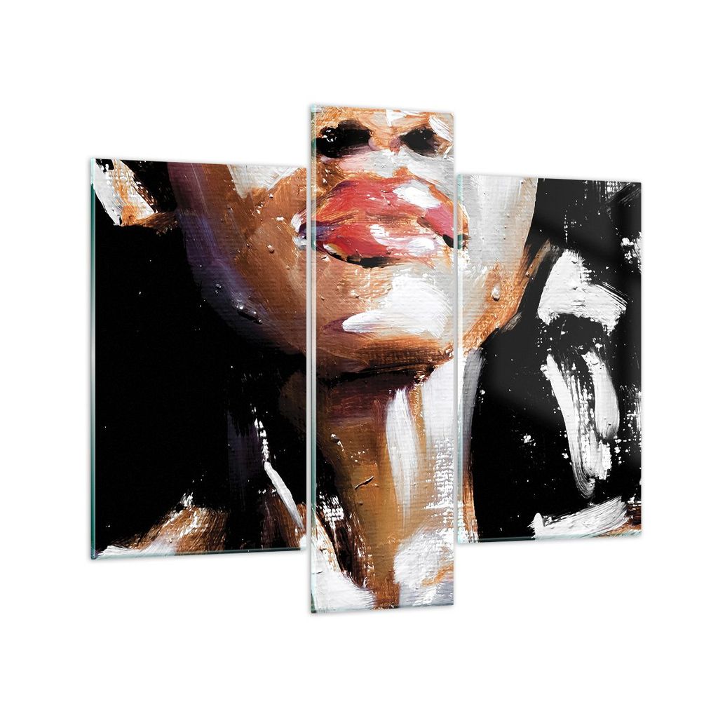 Bilder auf glas - 3 Teile - Öl Mund Frau - 95x80cm - Glasbilder - Wandbilder - Bilder - Kunstdruck - zum Aufhängen bereit - Wanddekoration aus Gl...