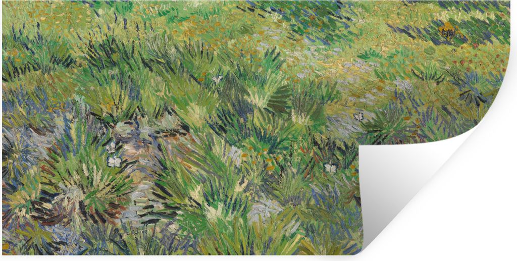 MuchoWow Wandtattoo Wandsticker Wandaufkleber Grasige Wiese mit Blumen und Schmetterlingen - Vincent van Gogh 160x80 cm Selbstklebend und Reposit...