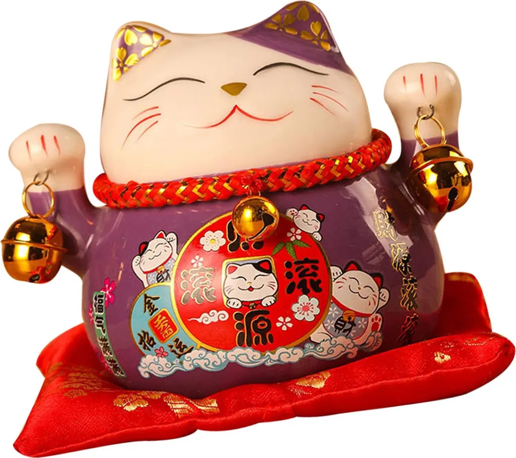 Tirelire Chat de la Fortune Lucky Cat en Céramique Violette de 12 cm