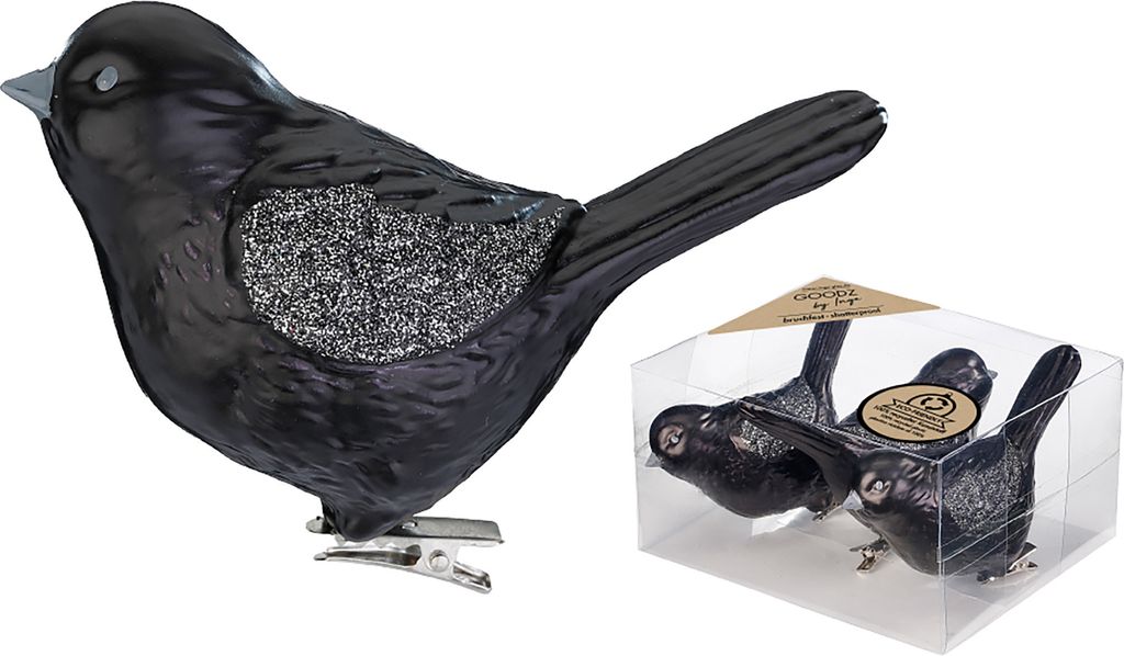 Christbaumschmuck Kunststoff Vögel auf Clip 3er Set Shellac Black