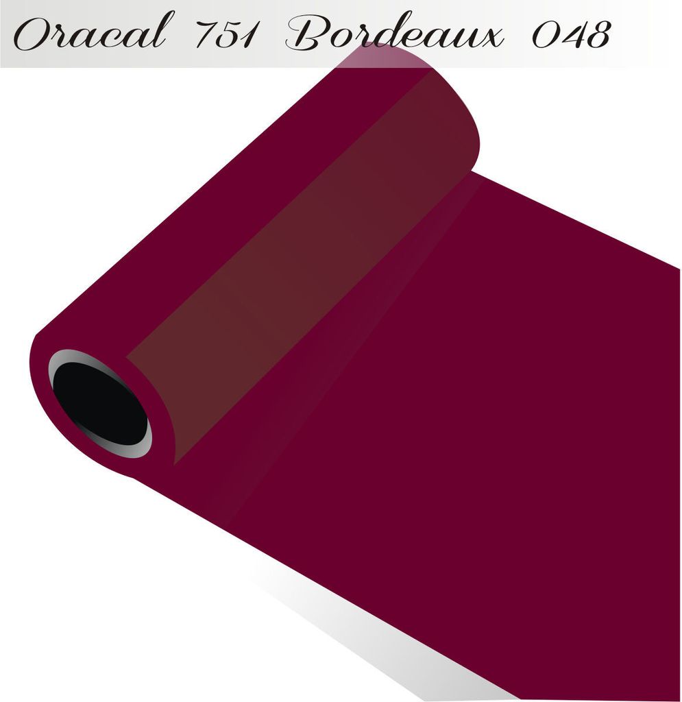Oracal 751 - Orafol Folie 5m (Laufmeter) freie Farbwahl 118 glänzende Farben - glanz in 4 Größen, 100 cm Folienhöhe bordeaux - 048
