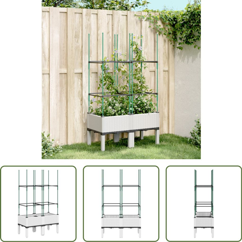 The Living Store Pflanzkübel mit Rankgitter Weiß 80x40x142,5 cm PP