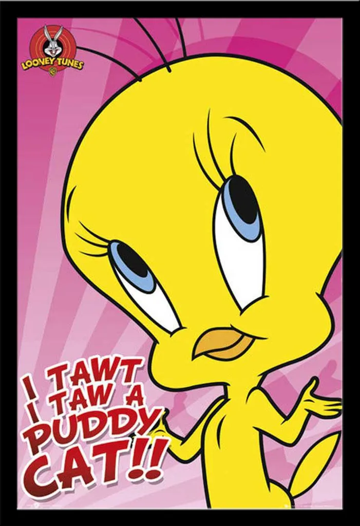 Poster Looney Tunes Titi avec Cadre Maxi MDF Noir et Vitre Acrylique