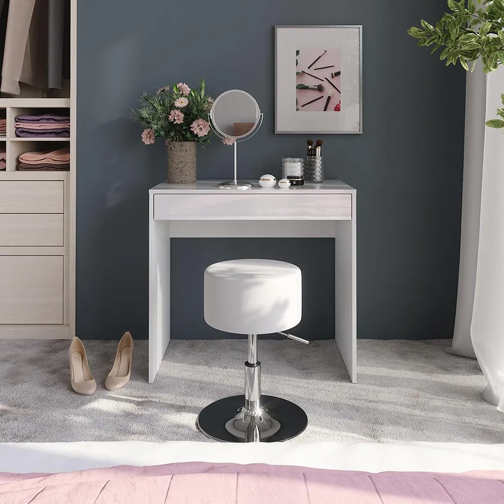 Coiffeuse Vicco Sherry blanc brillant 81cm avec tabouret - Modèle 57676