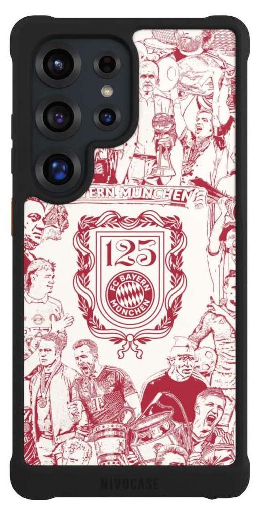 NIVOCASE Hülle für Samsung Galaxy S25 Ultra Stoßfeste Handyhülle NIVOmax Case Schwarz FC Bayern München Offizielles Lizenzprodukt FCB 125 Jahre
