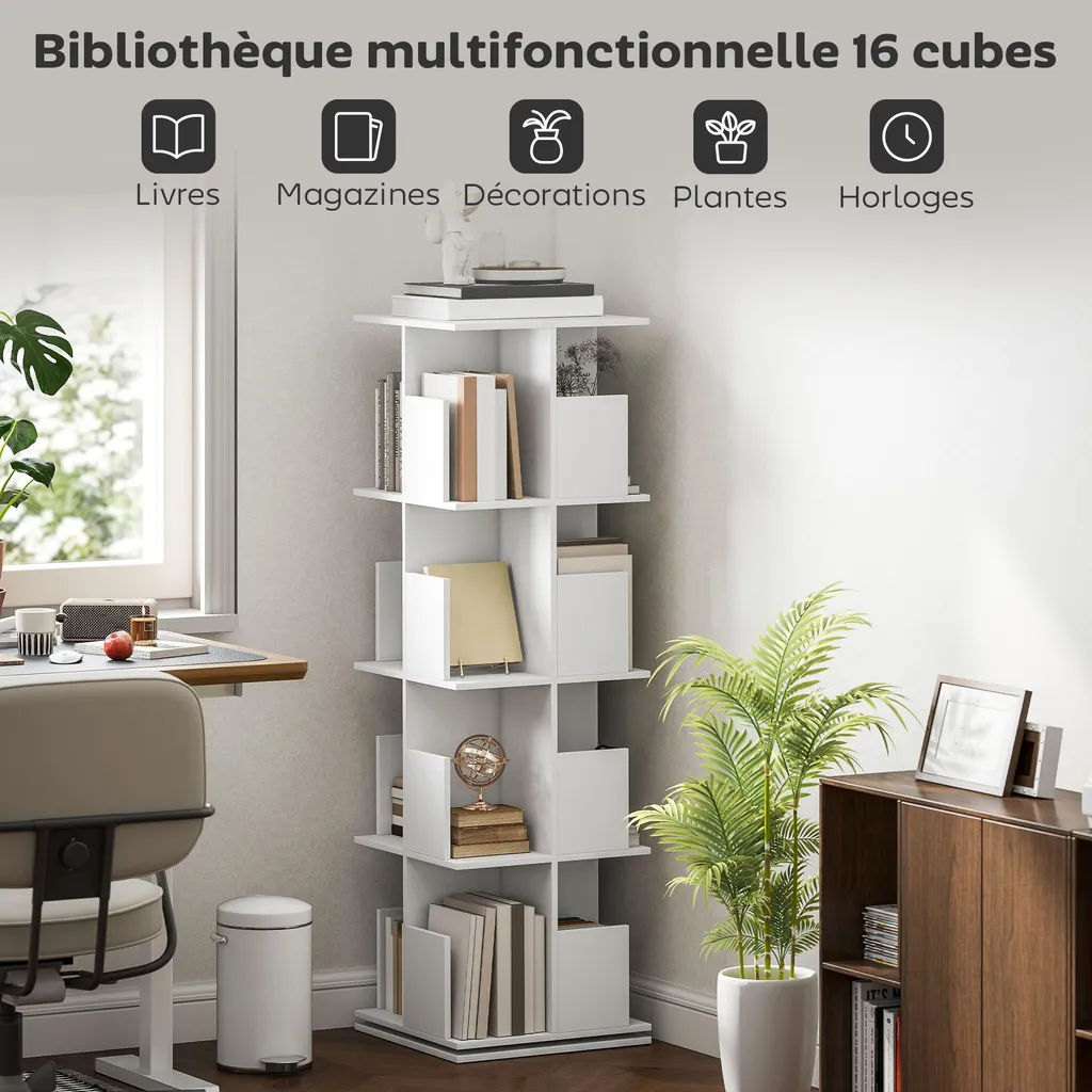 Bibliothèque rotative gain de place 16 cases pour optimiser vos angles - 7