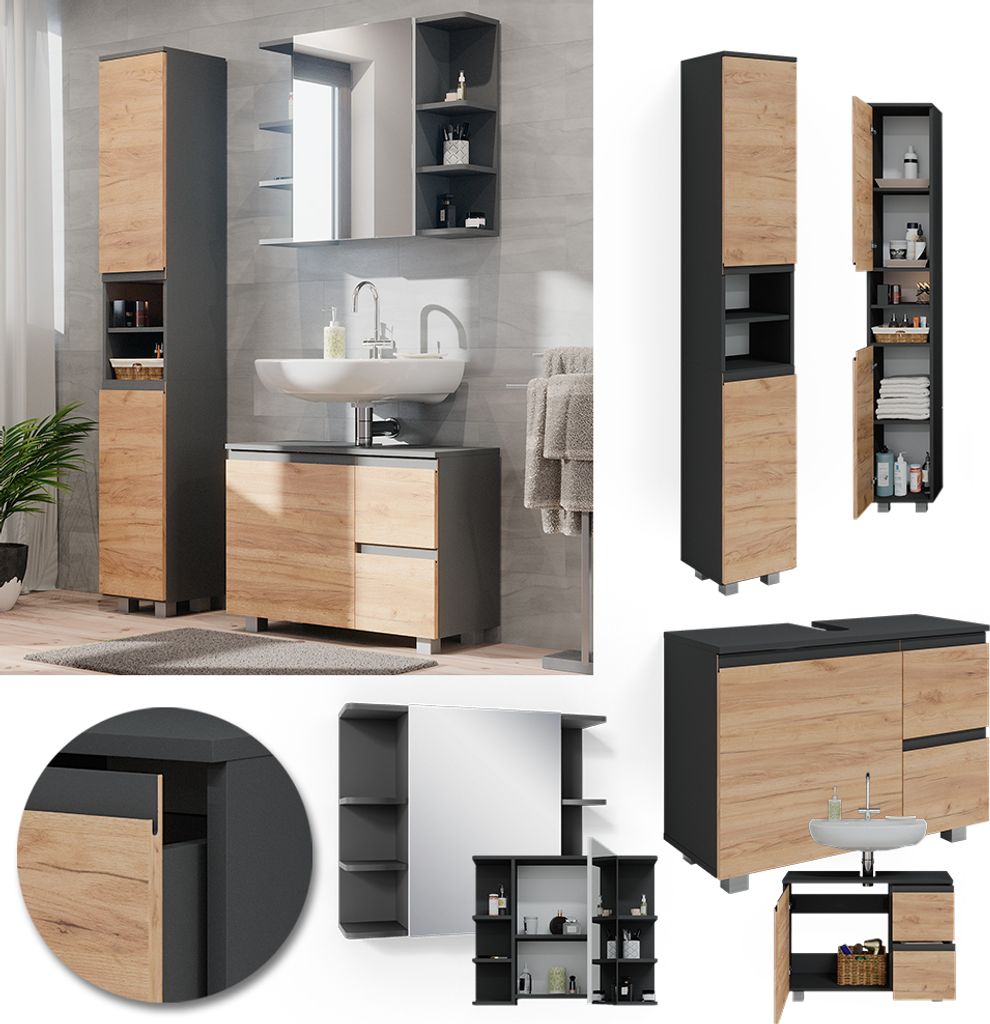 Vicco Badmöbel-Set J-Shape, 3 Teile, mit Hochschrank, Produktbild 2