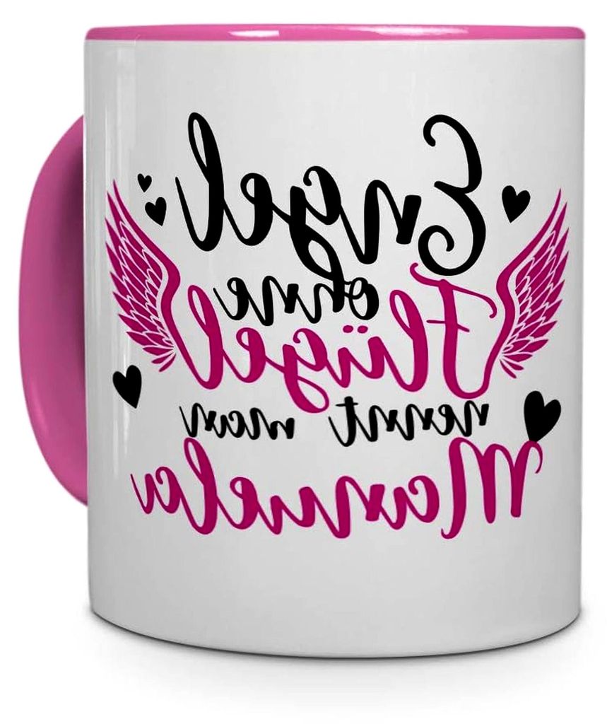 Tasse mit dem Namen Manuela - Motiv Engel - Kaffeebecher in Rosa