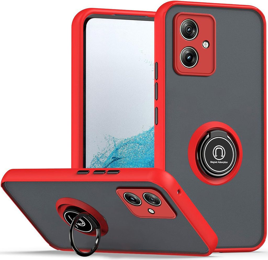 Hülle für Motorola Moto G54 Ring Halter Ständer Matte Transluzent TPU Bumper Stoßfest Schutzhülle Rot