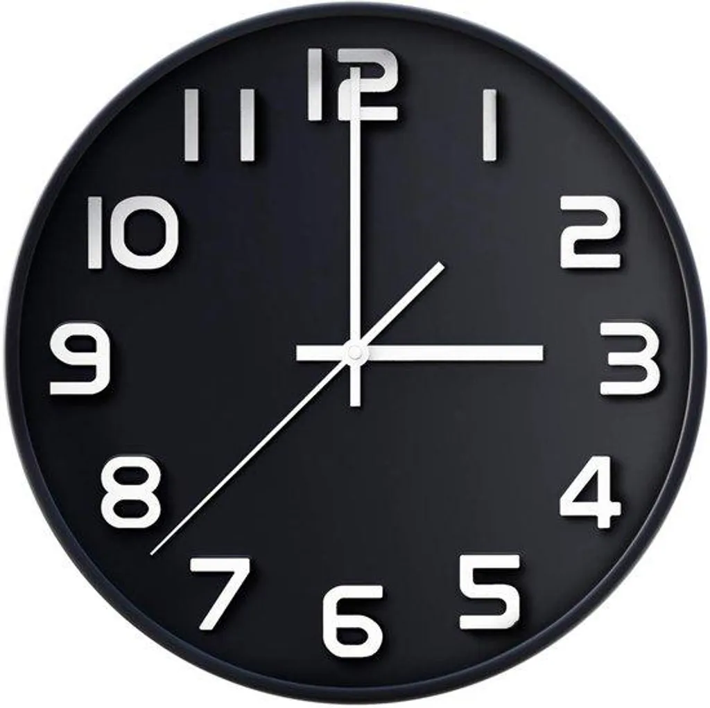 Horloge murale silencieuse noire 30 cm sans tic-tac à grands chiffres 3D