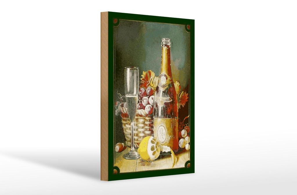 Holzschild Kunst 20x30cm Stillleben Sekt Obstkorb Zitrone Produktbild 