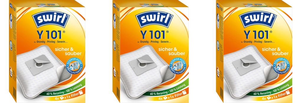 3 Pakete Swirl Staubsaugerbeutel Y101 / Y 101 EcoPor für Produktbild 