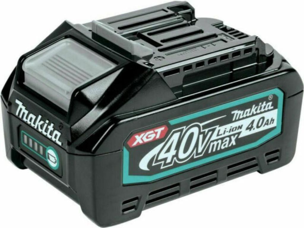 A black Makita 40V Li-Ion battery pack with green and white branding.