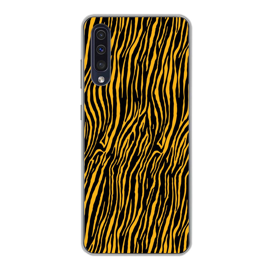MuchoWow Handyhülle Schutzhülle Hülle für Samsung Galaxy A30s Tigerdruck - Schwarz - Orange Silikon Softcase Handy Hülle - Karteninhaber