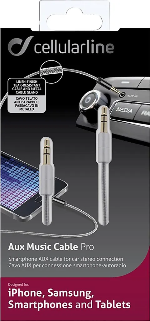 Cavo Audio Jack 3.5mm Cellularline Grigio - Resistente per Auto e Casa
