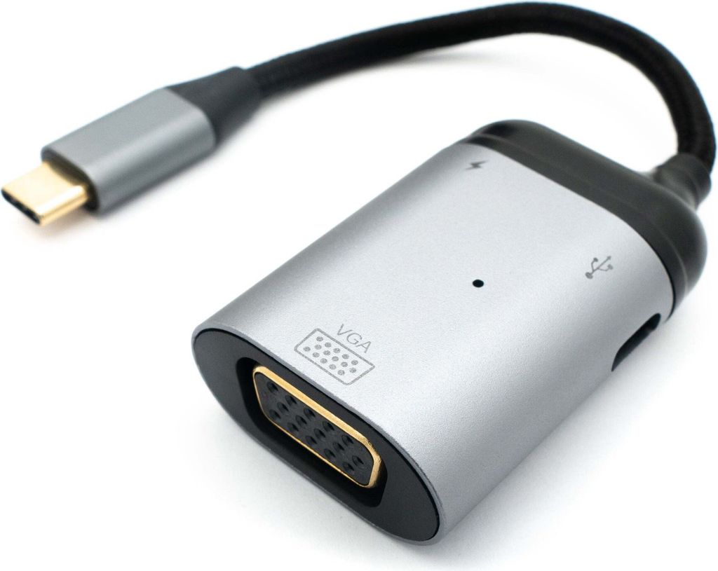 SYSTEM-S 3in1 Adapter VGA DB-15 Buchse & 2x USB 3.1 Typ C Buchse zu Typ C Stecker in Grau