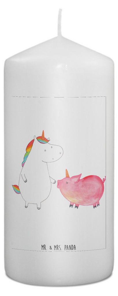 Mr. & Mrs. Panda Kerze Einhorn Schwein 15 x 7 cm - Weiß - Geschenk, Einhörner, Unicorn, Erinnerungskerze, Schweinchen, Wachskerze, Freundin, Bedr...